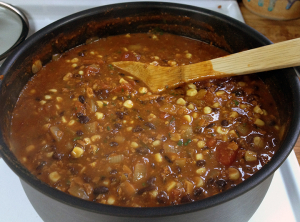 A pot of soyrizo chili
